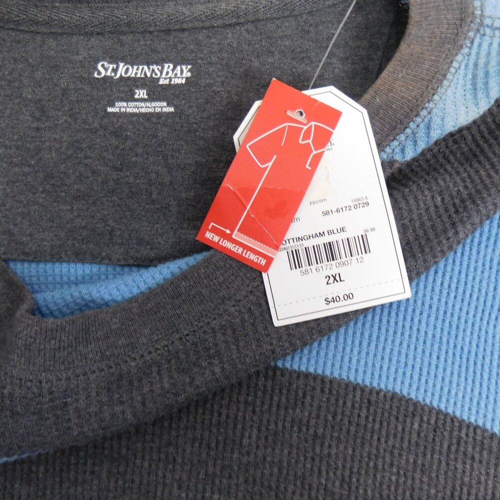 Men's St.John's Bay Blue/Gray Stripes Long Sleeve Shirt Sz. 2XL NWT - Picture 7 of 7